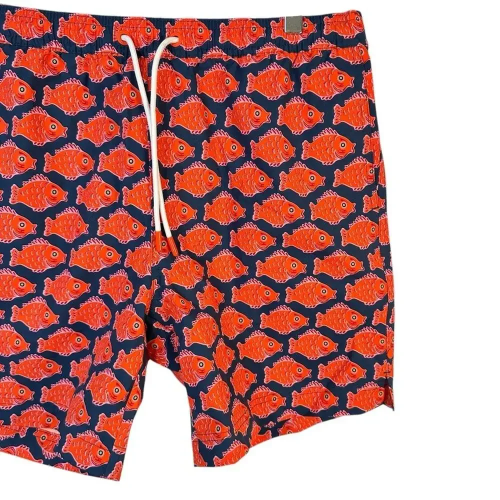 Swims Nuotare Swim Shorts Fish Print Ensign Blue Size Medium Drawstring Lined